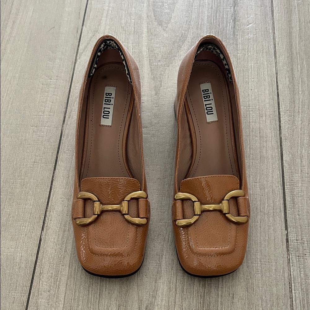 Women's Tan Loafers with Gold Bit Detail